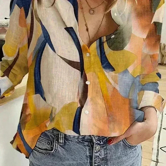 Orange Casual Women's Fashion Single-Breasted Long Sleeve Shirt - Picture 2 of 4